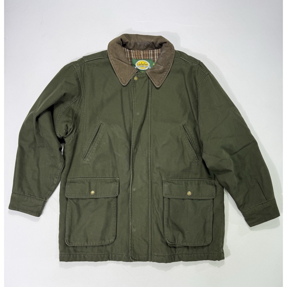 Cabelas Duck Canvas Large Coat Field Jacket Flannel Blanket Lined Dark Green
